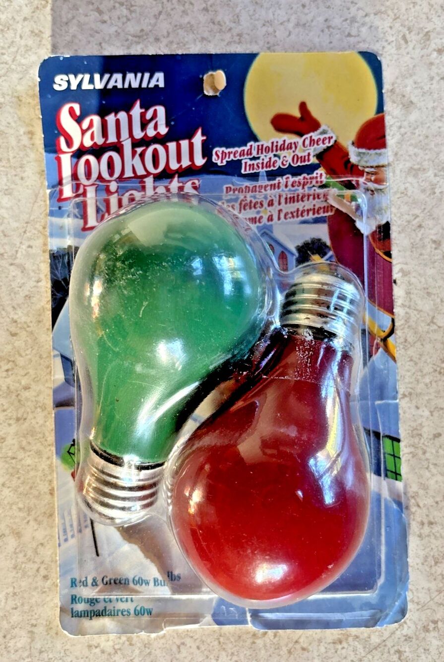 Vintage Sylvania Santa Lookout Red & Green Lights 60W Christmas